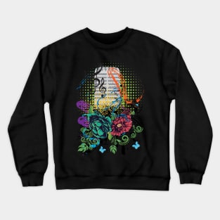 Vintage Microphone Grunge with floral and musicnotes Crewneck Sweatshirt